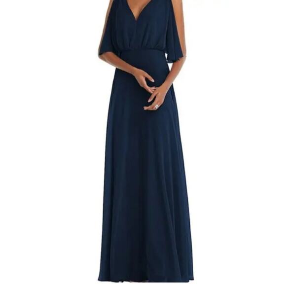 After Six Dresses & Skirts - After Six Style 1565 Midnight Navy V-Neck Split Sleeve Chiffon Maxi Dress NWT 18